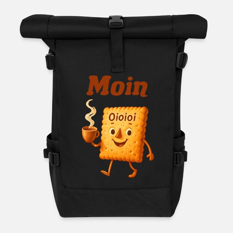 Moin Keks Cartoon Kaffee Motiv - Rolltop Rucksack - Schwarz