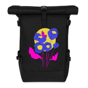 Blumenbouquet in Neonfarben - Rolltop Rucksack - Schwarz - Vorne
