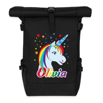 Unicorn Olivia Rainbow - Roll Top Backpack - black - Front