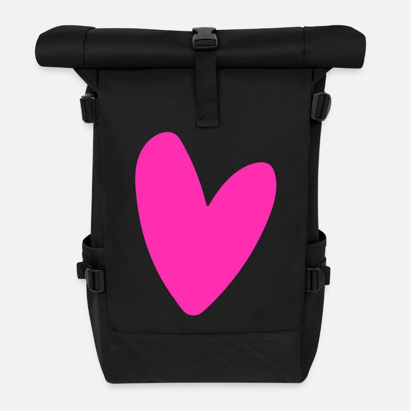 Powerful pink heart motif neon retro style - Roll Top Backpack - black