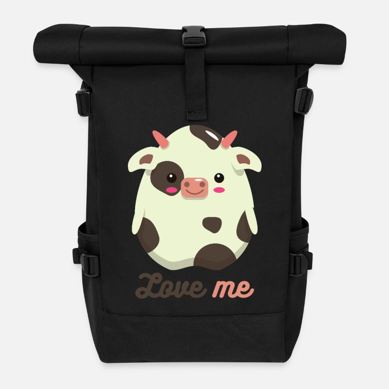 cow - Roll Top Backpack - black
