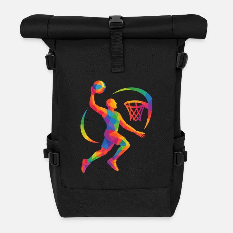 Polygon Basketball Player - Roll Top Backpack - black
