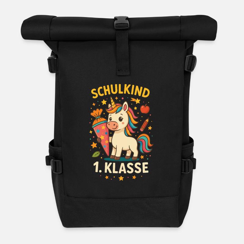 Schulkind Einhorn 1.Klasse Einschulung Grundschule - Rolltop Rucksack - Schwarz