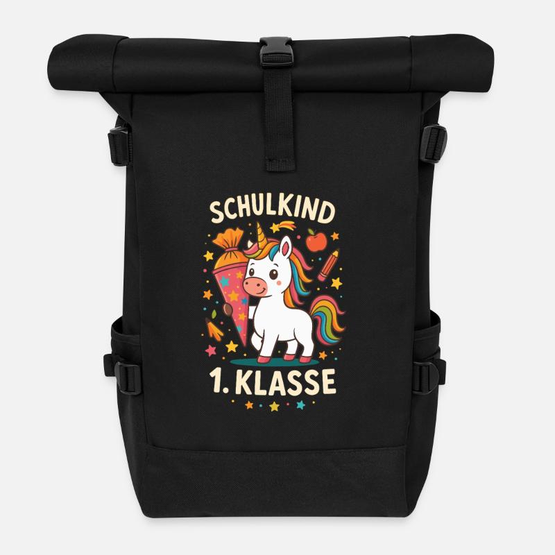 Schulkind Einhorn 1.Klasse Einschulung Grundschule - Rolltop Rucksack - Schwarz