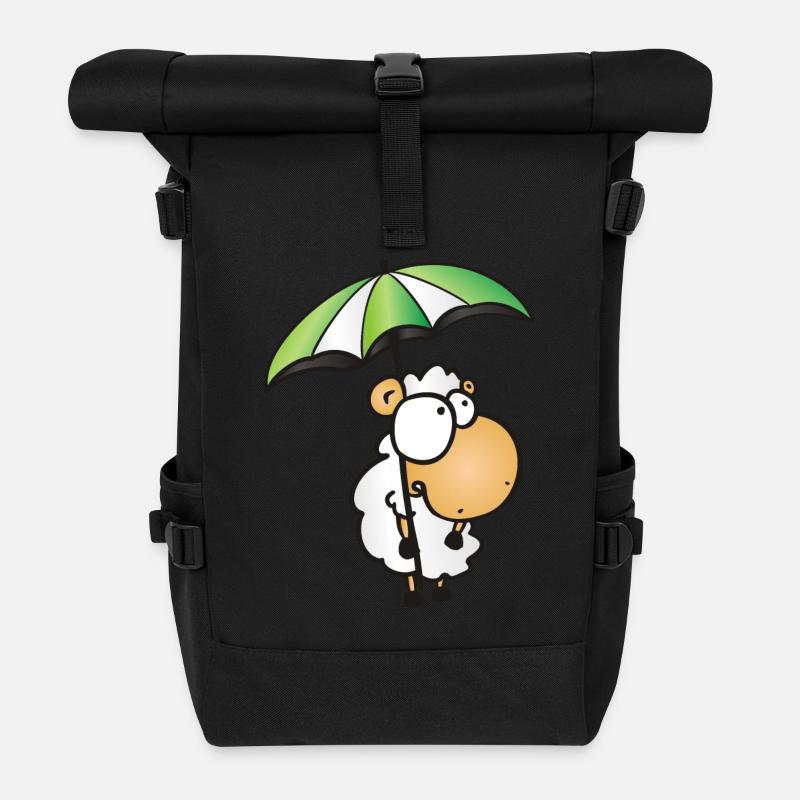 Schaf mit Schirm - Rolltop Rucksack - Schwarz