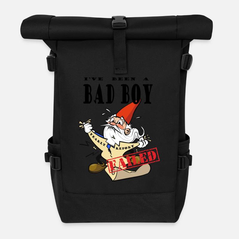 Chocked Xmas Gnome - Roll Top Backpack - black