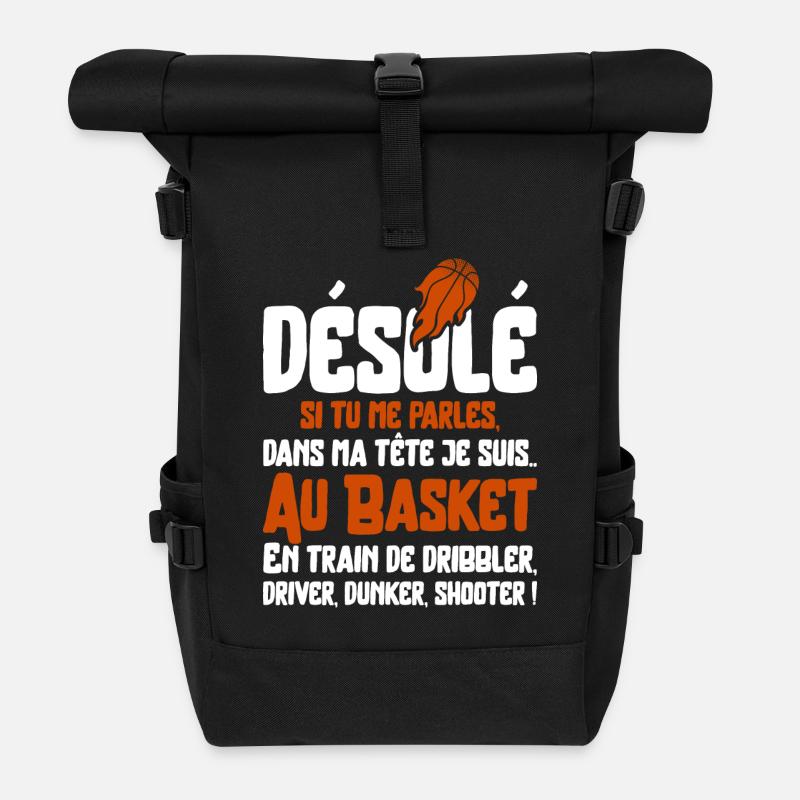 "Je suis au basket" - Sac à dos roll top - noir