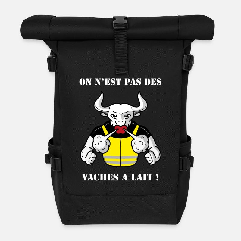 Vache à lait gilet jaune blanc - Sac à dos roll top - noir