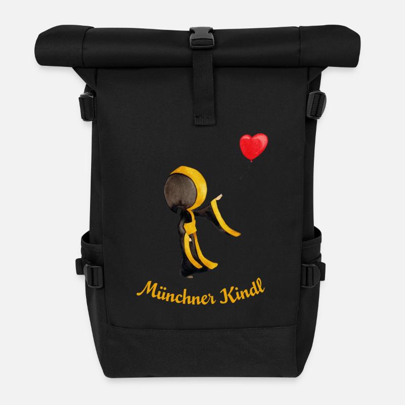 Münchner Kindl mit Herz-Luftballon - Rolltop Rucksack - Schwarz