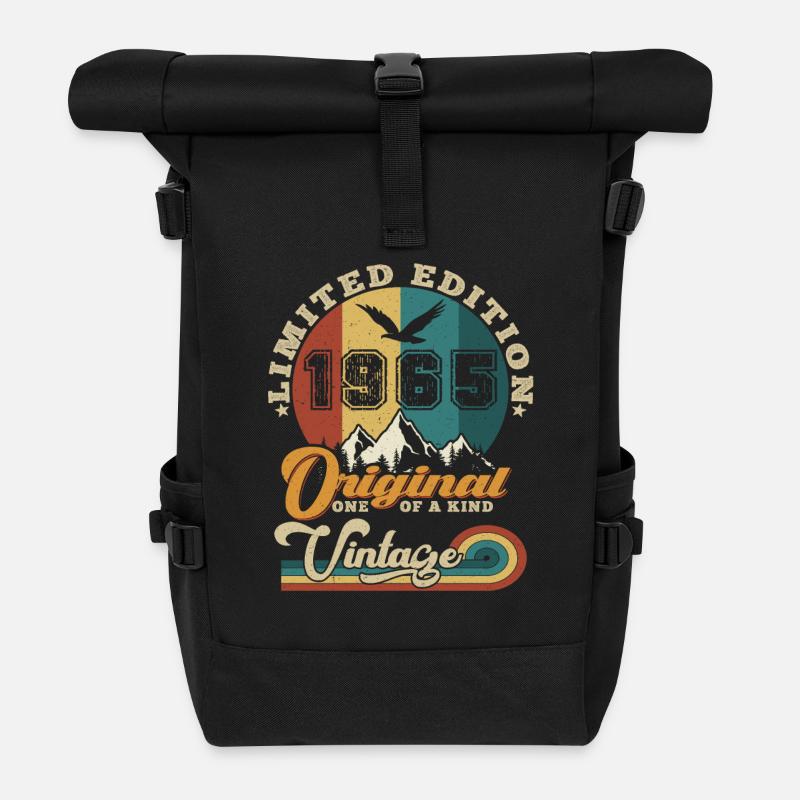 Original 1965 Vintage Limited Edition Geschenk - Rolltop Rucksack - Schwarz