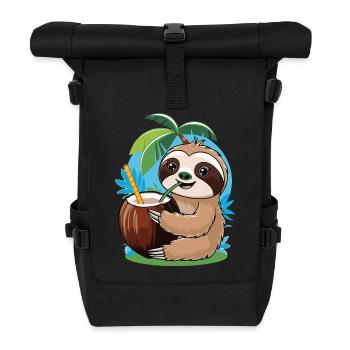 Relaxed Sloth with Coconut – Summer Vibes - Roll Top Backpack - black - Front