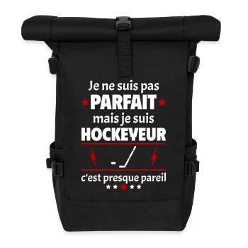 Pas parfait mais hockeyeur, fête des pères, noël - Sac à dos roll top - noir - Devant