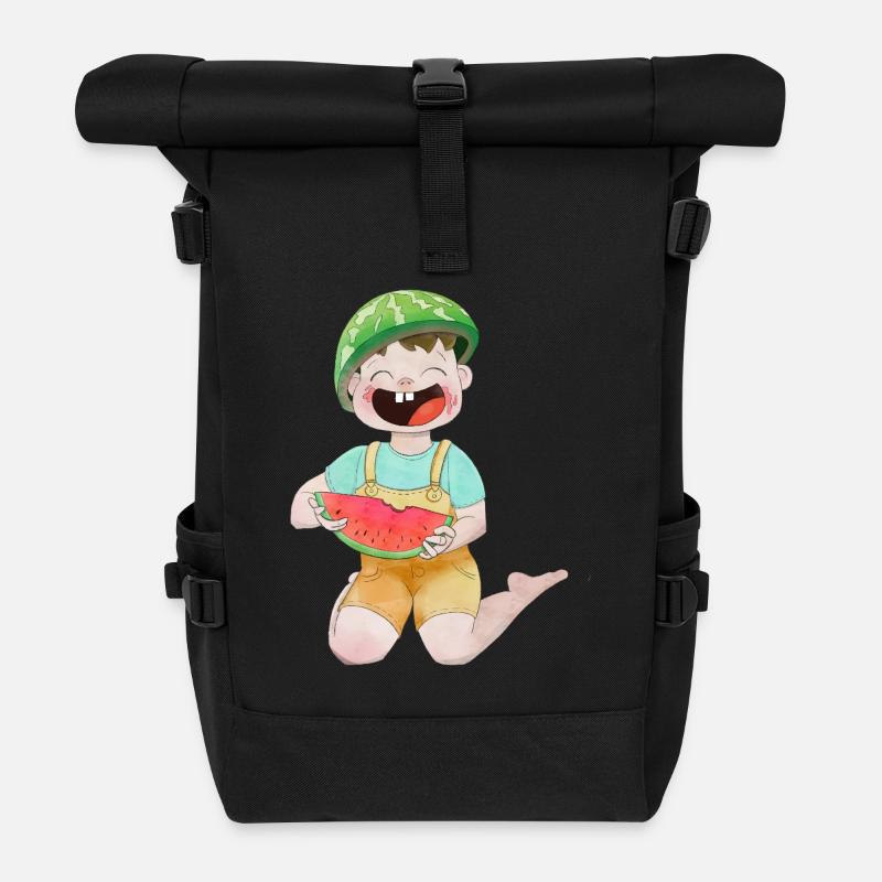 Glückliches Kind mit Wassermelone - Rolltop Rucksack - Schwarz