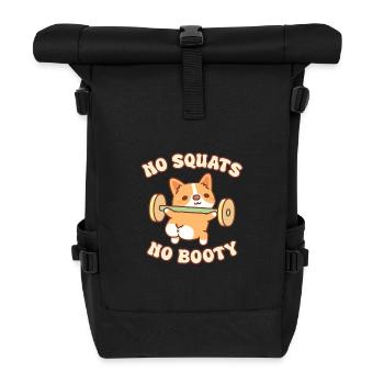 Lustiger Corgi Welpe mit Gewichten Keine Kniebeugen Kein Hintern - Rolltop Rucksack - Schwarz - Vorne