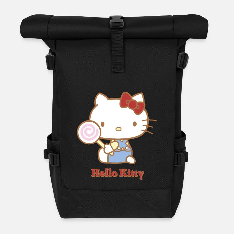 Hello Kitty Mit Einem Lollipop - Rolltop Rucksack - Schwarz