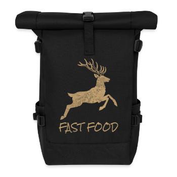 Fast Food flüchtender Hirsch Wildwechsel - Rolltop Rucksack - Schwarz - Vorne