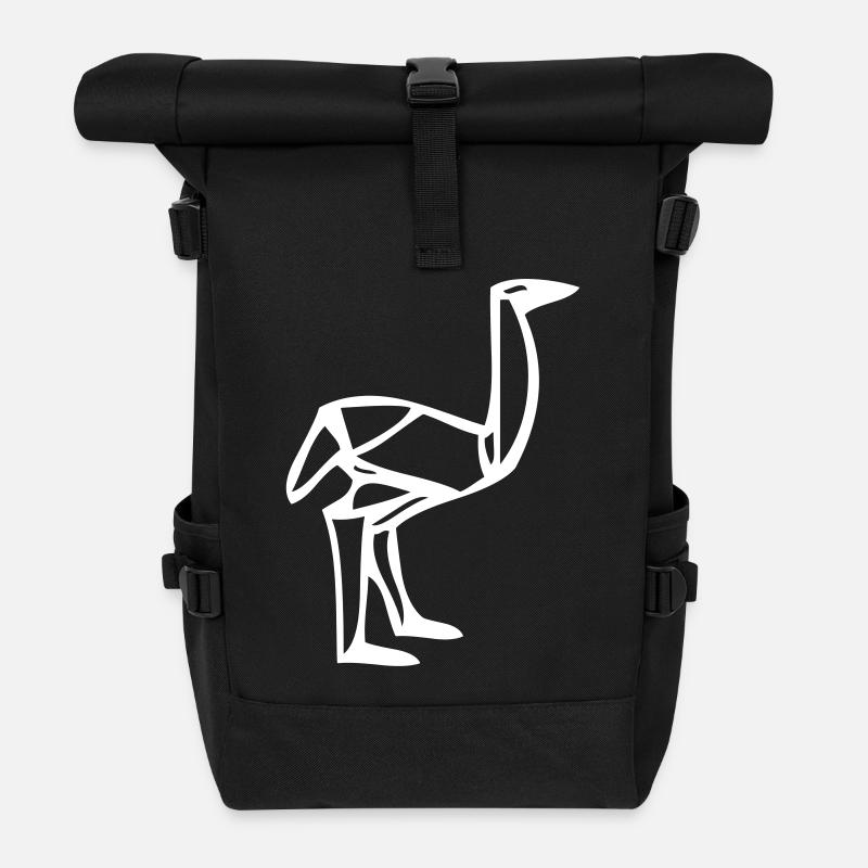 Vogel Strauss - Origami - Rolltop Rucksack - Schwarz
