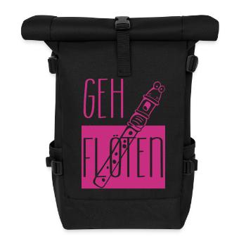 Geh Flöten - Flöte - Blockflöte - Geschenk - Musik - Rolltop Rucksack - Schwarz - Vorne