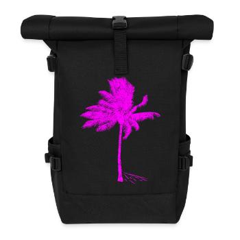 Neon Pink Palm Tree Silhouette - Roll Top Backpack - black - Front