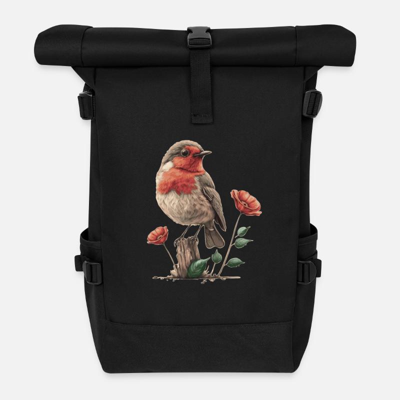 Rotkehlchen - Rolltop Rucksack - Schwarz