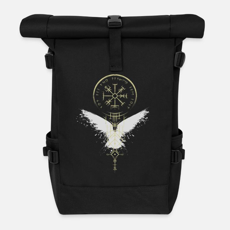 Wikinger - Vegvísir - Rabe - Kompass - Runen - Rolltop Rucksack - Schwarz