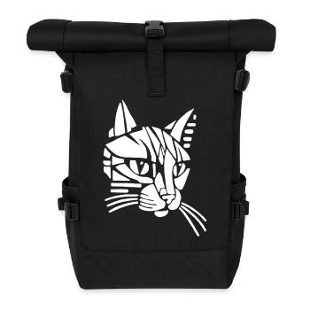 Chat tribal blanc - Sac à dos roll top - noir - Devant
