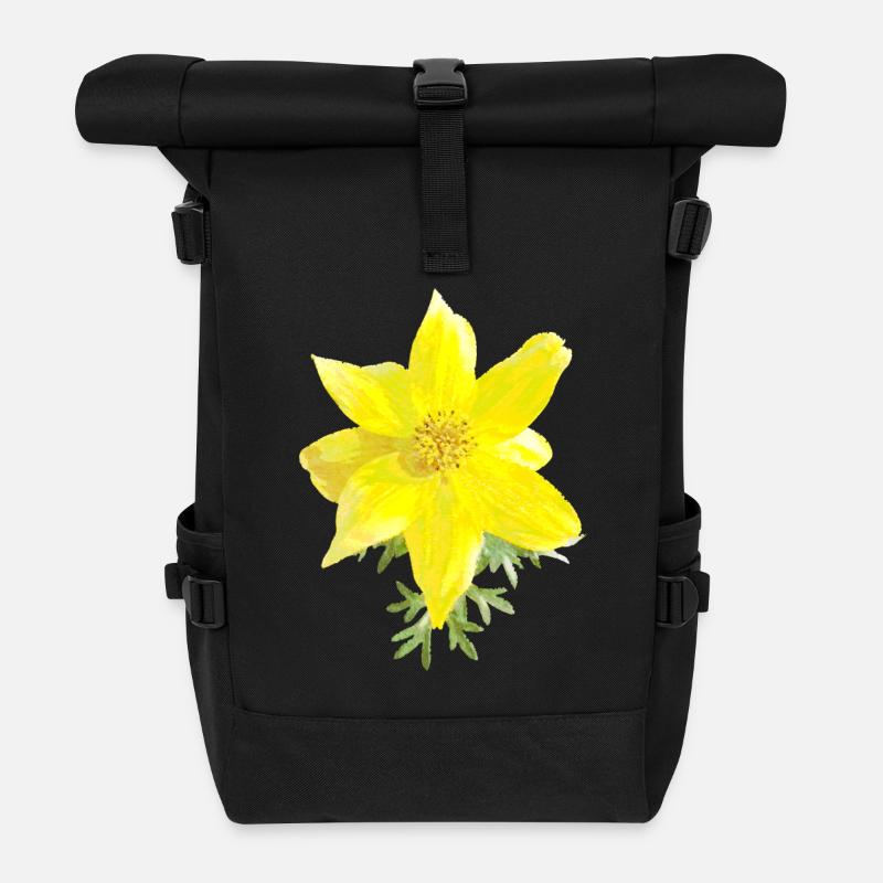 Gelbe Blüten-Aquarell - Rolltop Rucksack - Schwarz