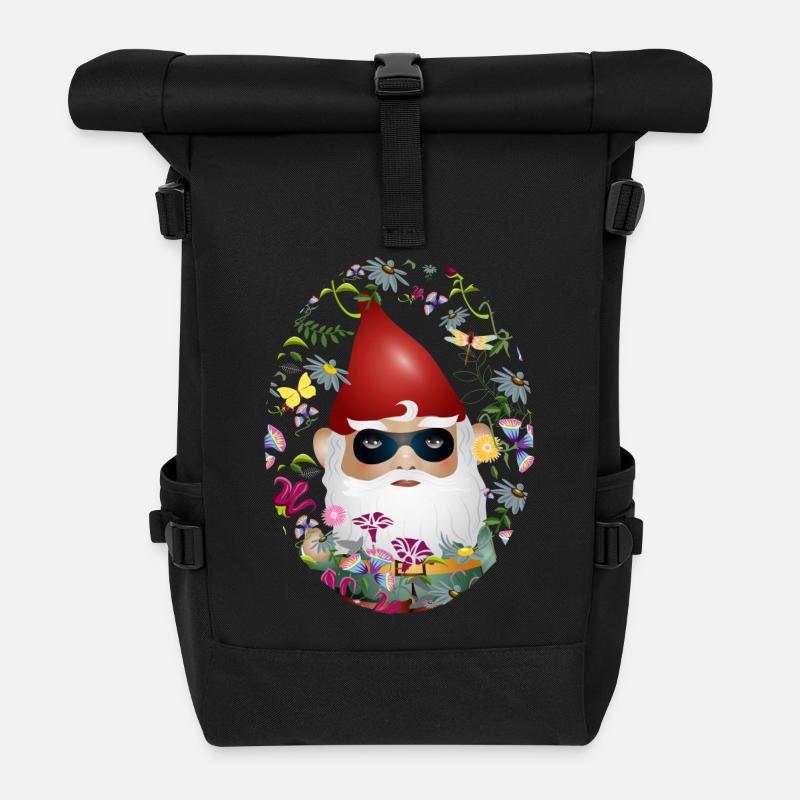 Gartenzwerg mit Maske inkognito im Blumen Garten - Rolltop Rucksack - Schwarz