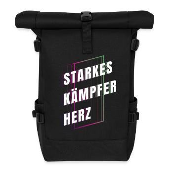 Starkes Kämpferherz - Mut machen - Kraft schenken - Rolltop Rucksack - Schwarz - Vorne