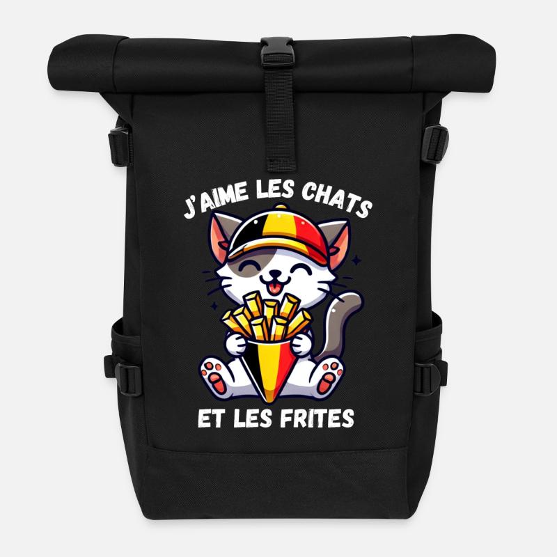 Ich mag Katzen und Pommes - Rolltop Rucksack - Schwarz