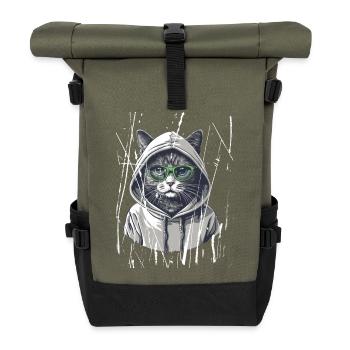 Cat with Glasses | Streetwear Cat Fans - Roll Top Backpack - olive/black - Front