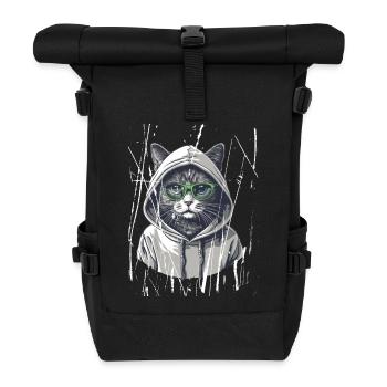 Chat à lunettes | Fans de chats streetwear - Sac à dos roll top - noir - Devant