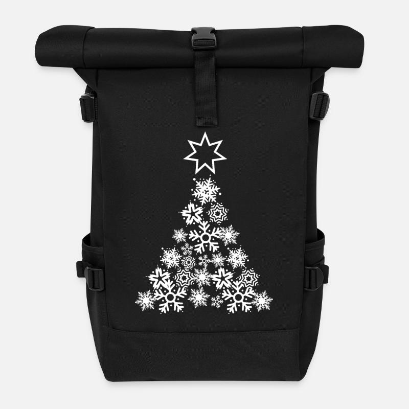 Weihnachten Schneeflocken Weihnachtsbaum Tanne - Rolltop Rucksack - Schwarz