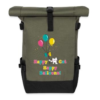 Happy Cat Happy Baloons - Roll Top Backpack - olive/black - Front