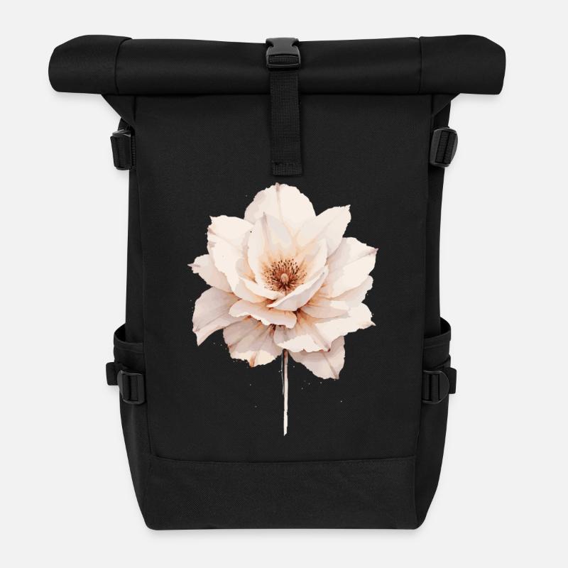 Elegant Watercolor Blossom - Rose - Roll Top Backpack - black