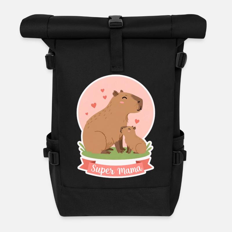 Mutter Kapibara - Rolltop Rucksack - Schwarz