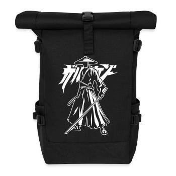 Samurai-Silhouette mit Katana und Schriftzug - Rolltop Rucksack - Schwarz - Vorne