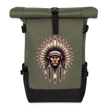Häuptling Kopfschmuck Illustration - Rolltop Rucksack - Olive/Schwarz - Vorne