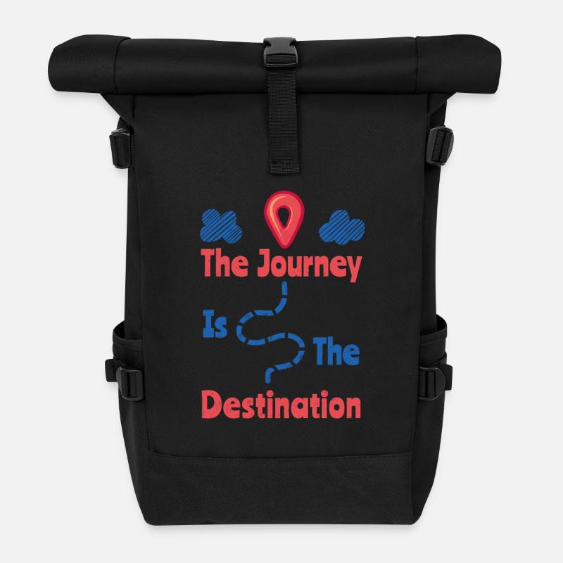 Die Reise ist das Ziel - Rolltop Rucksack - Schwarz