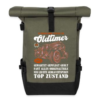 Oldtimer 1976 Retro Auto Illustration 50. - Rolltop Rucksack - Olive/Schwarz - Vorne