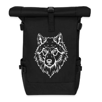 White Wolf Face Head - Roll Top Backpack - black - Front