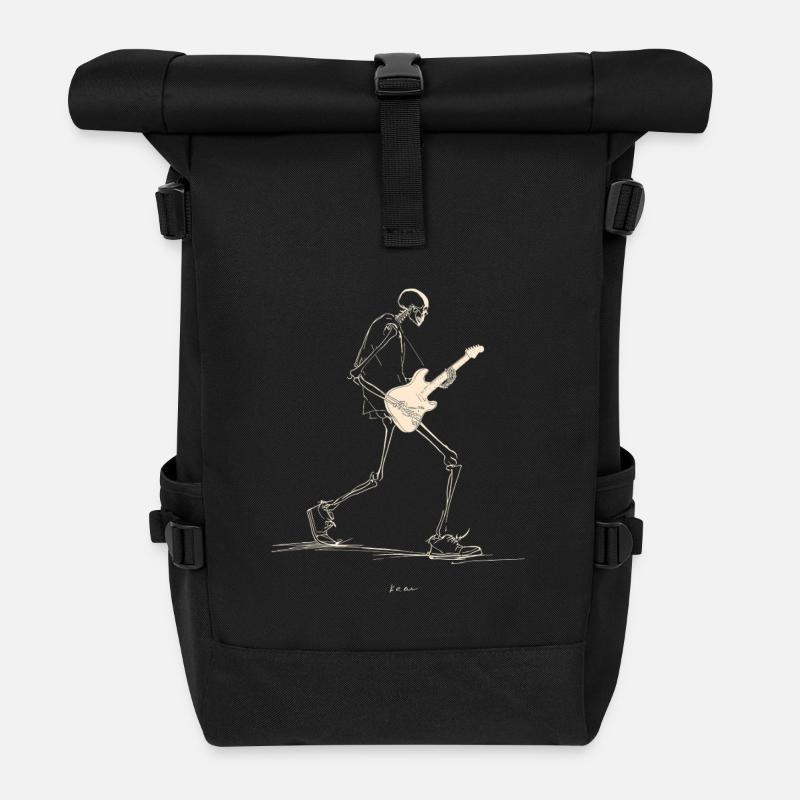 Skelett-Gitarrist mit E-Gitarre - Rolltop Rucksack - Schwarz