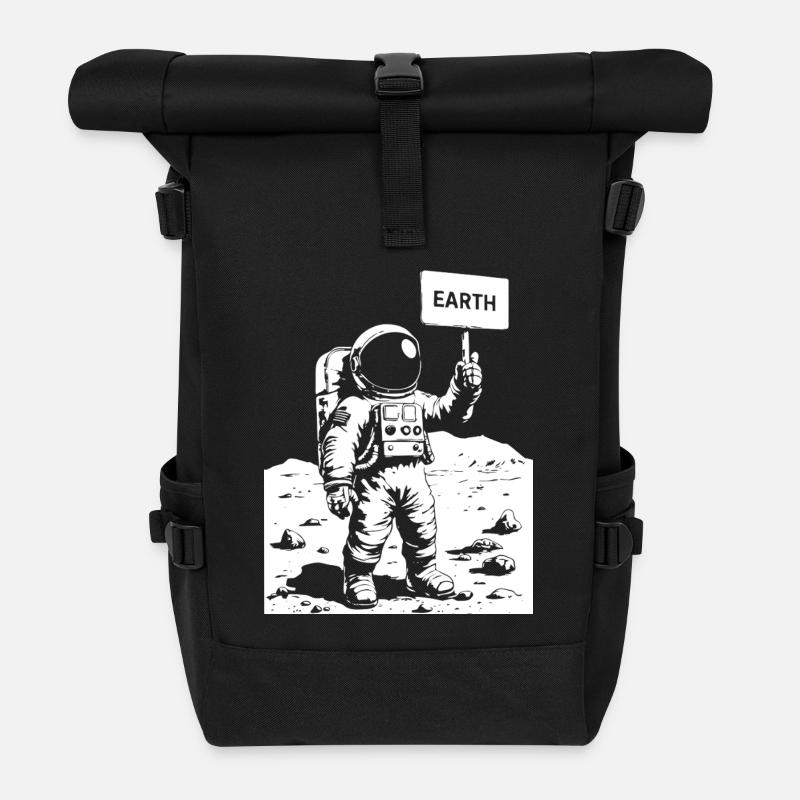 Astronaut on the moon holding a sign - Roll Top Backpack - black
