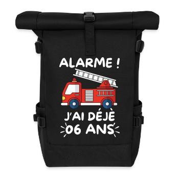Feuerwehrauto, Geburtstag 06 Jahre - Rolltop Rucksack - Schwarz - Vorne