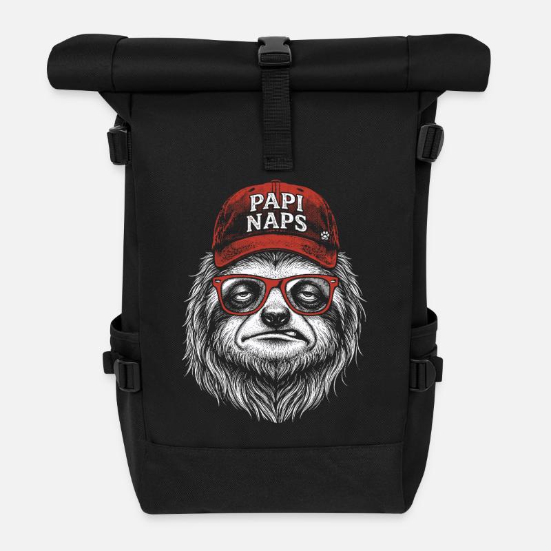 Gorilla hipster with red cap - Roll Top Backpack - black