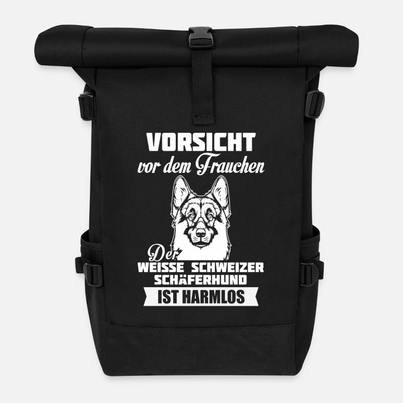 Weisser Schweizer Schäferhund - Vorsicht - Rolltop Rucksack - Schwarz