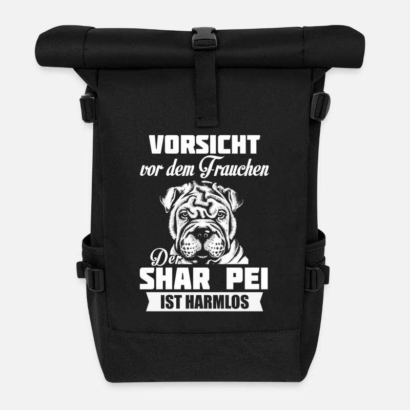 Vorsicht - Shar Pei - Rolltop Rucksack - Schwarz