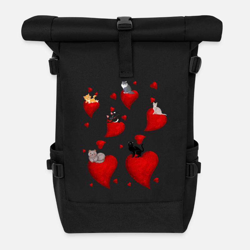 petits chats et petits coeurs - Sac à dos roll top - noir