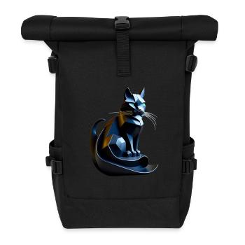 Black cat origami profile, futuristic - Roll Top Backpack - black - Front