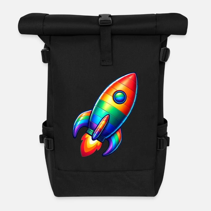 Raketen Regenbogen | Raketenstart - Rolltop Rucksack - Schwarz